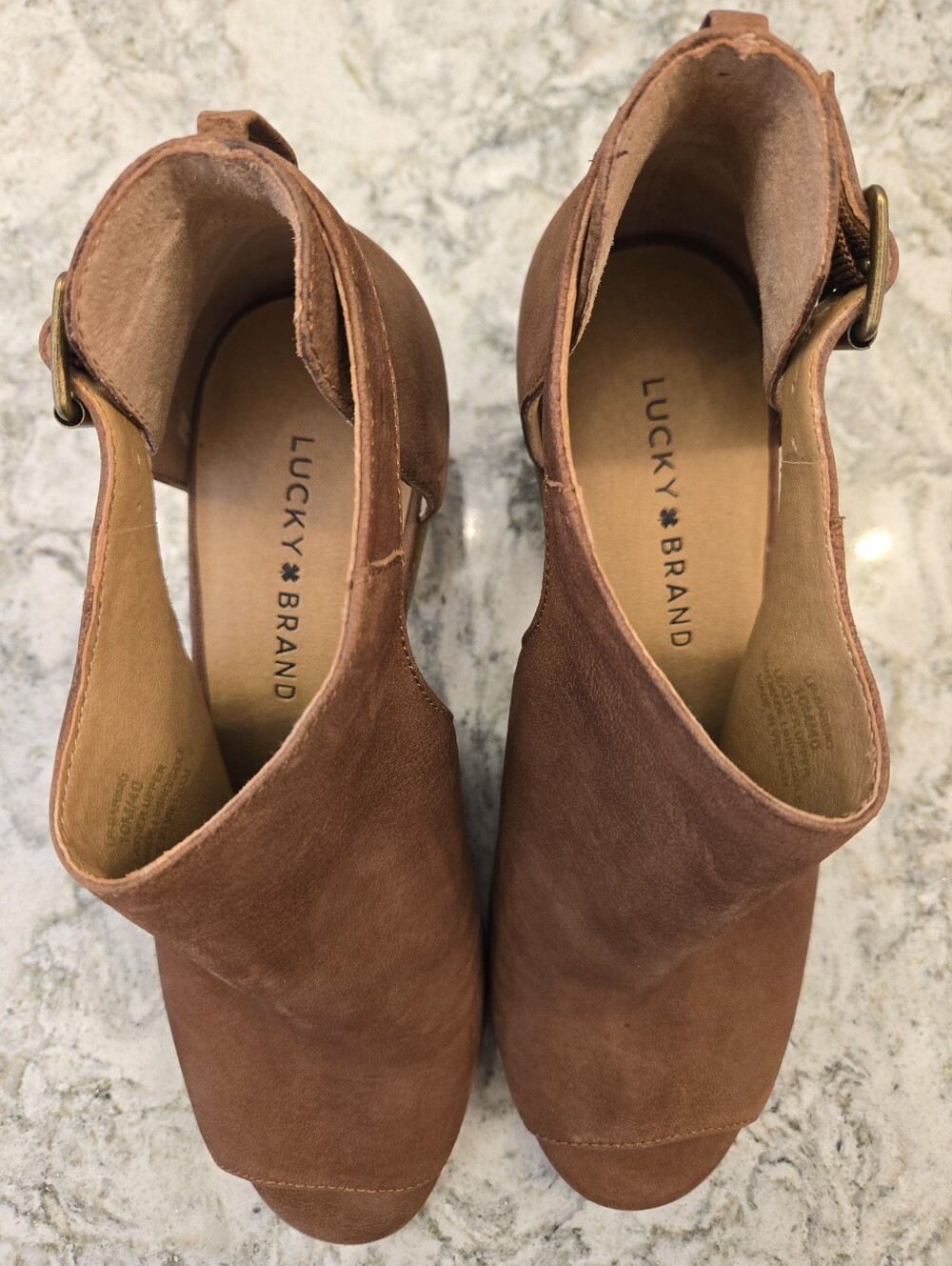 NWOT Lucky Brand Brown Suede Open-Toe Block Heel Booties Sz 10 - Picture 2 of 7